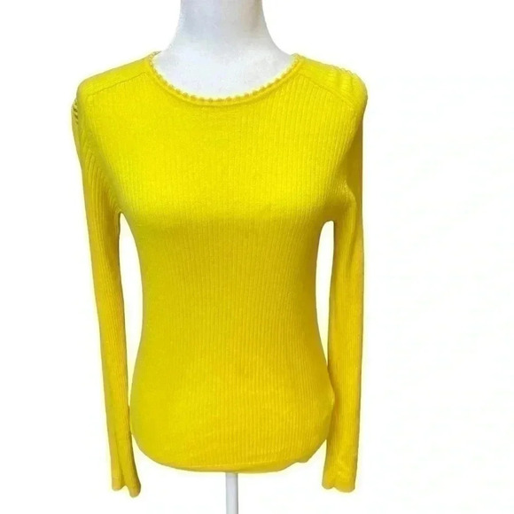 Carven 100% Wool Bright Yellow with cut-out detail on sleeves Size L - Picture 1 of 9